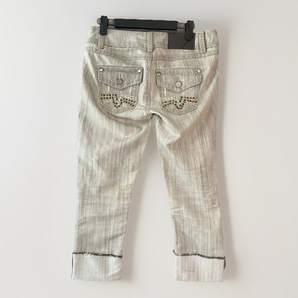 Almost Famous Vintage Y2K Low Rise Capri Jeans Women's Size 5 Rhinestones Bling - Picture 1 of 13